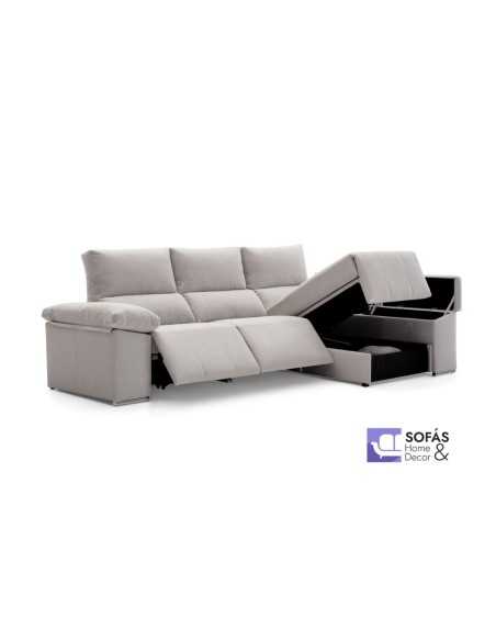 Sofa Relax Zoe visto por delante desde un lateras con respaldo, pasamanos y chaise longue reclinados