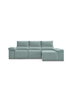 Sofa Relax Zoe visto de frente con chaiselongue a la derecha con tela Albi Acero