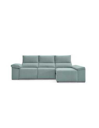 Sofa Relax Zoe visto de frente con chaiselongue a la derecha con tela Albi Acero