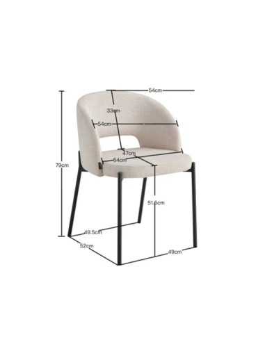 Silla moderna Hera por delante vista desde un lateral color Arena con medidas