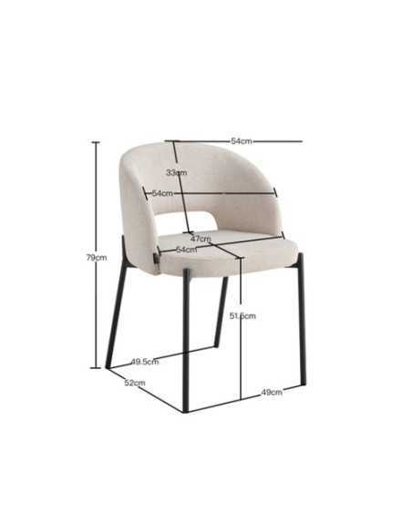 Silla moderna Hera por delante vista desde un lateral color Arena con medidas